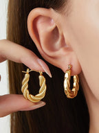 Retro Ins Style Women's Geometric Patterned Titanium Steel Hairpin Earrings Versatile Twist Design Fashionable Accessory