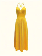 2026 casual sexy slit lace up backless camisole dress, elegant sleeveless V-neck cinched waist dress, women's party outfit