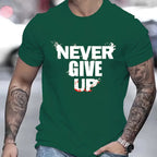 Men's summer 100 cotton fashionable casual sports loose NEVER GIVE UP letter printed round neck short sleeved T-shirt top