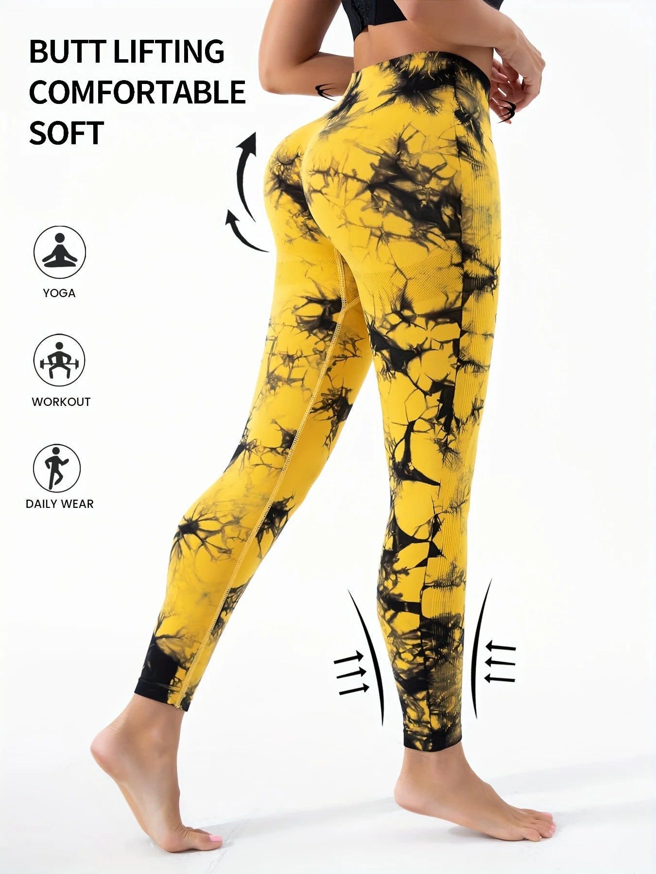 Women Tie Dye High Waist Yoga Leggings, Seamless Ribbed Workout Pants, Quick Dry Compression Gym Fitness Tights