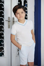 Clearance AS 2024 Summer Blue Shabbos collection sister brother matching clothing 100% cotton floral and knitted kids clothes