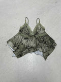 Retro printed irregular sling personalized spicy girl sexy V-neck lace edge vest top