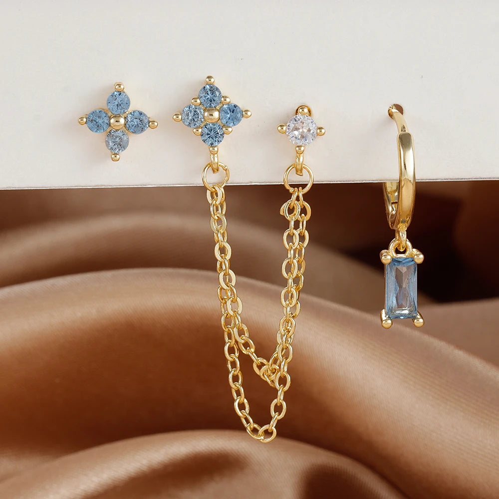 3PCS Exquisite Stainless Steel 12 Constellation Birthstone Earrings Set for Woman Cartilage Piercing Earrings Fashion Jewelry