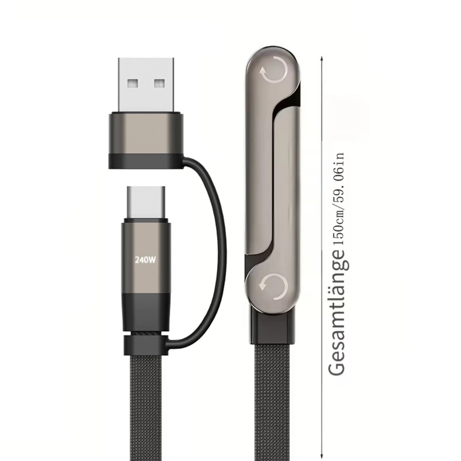 240W Quick Charge Collapsible Phone Stand 3-In-1 Data Cable With Type-C/Usb-A Connectors for iPhone 14-17 And Other Cellphone