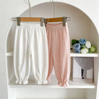 2026 Summer New Girls Solid Mosquito Proof Pants Children Casual Pants Baby Girl Lace Lantern Pants Toddler Cotton Trousers