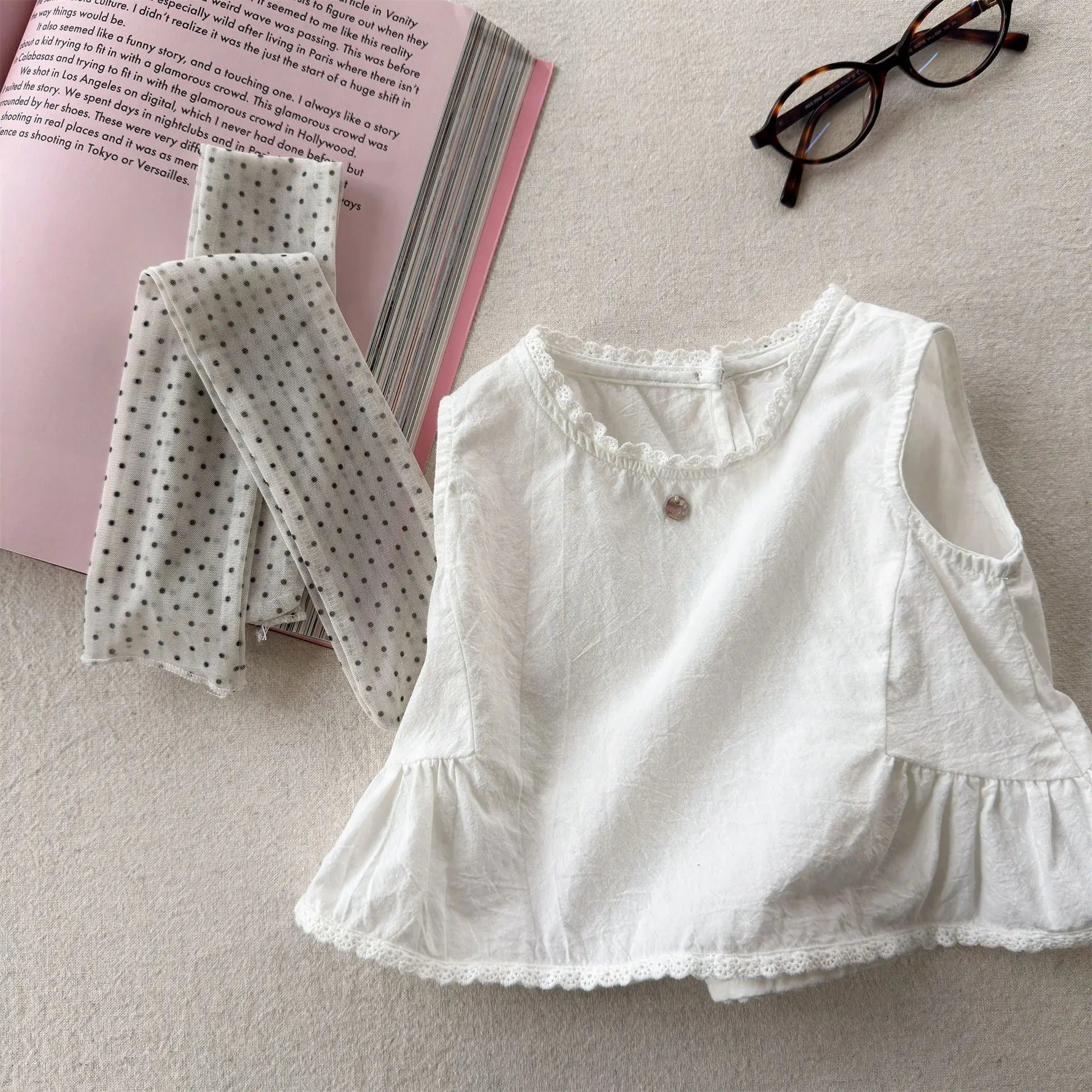 2026 Summer New Girls Sleeveless Shirts Solid Cute Baby Girl Sweet Lace Blouse Toddler Cute Thin Cotton Tops Kids Clothes