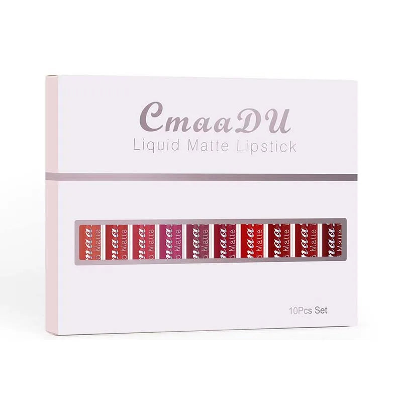 10pcs/set Liquid Matte Lipstick Set with 10 Colors Matte Lip Gloss Waterproof High Pigment Lipstick Lips Makeup Cosmetics Set