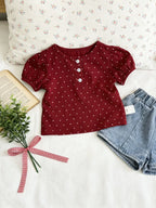 2026 Summer New Girls Short Sleeve T Shirts Cute Baby Girl Polka Dot Puff Sleeve Tops Cotton Infant Toddler Tee Kids Clothes