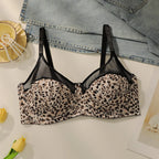 Leopard Print Plus Size Bra Sexy Mesh Push Up Lift Adjustable Bras Comfortable Anti Sagging Women Underwear