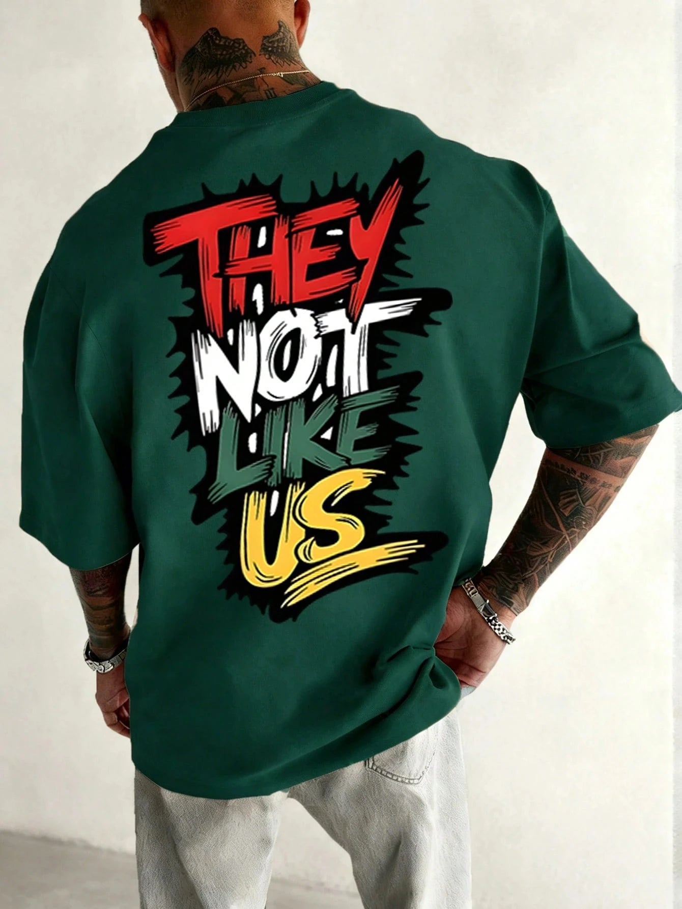 Men's 100% pure cotton fashionable casual loose THEY NOT LIKE US graffiti print round neck short sleeved T-shirt versatile top