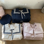 2026 Summer New Children Long Sleeve Clothes Set Boys Girls Bow Sailor Collar Shirts + Shorts 2pcs Suit Kids Cotton Outfits