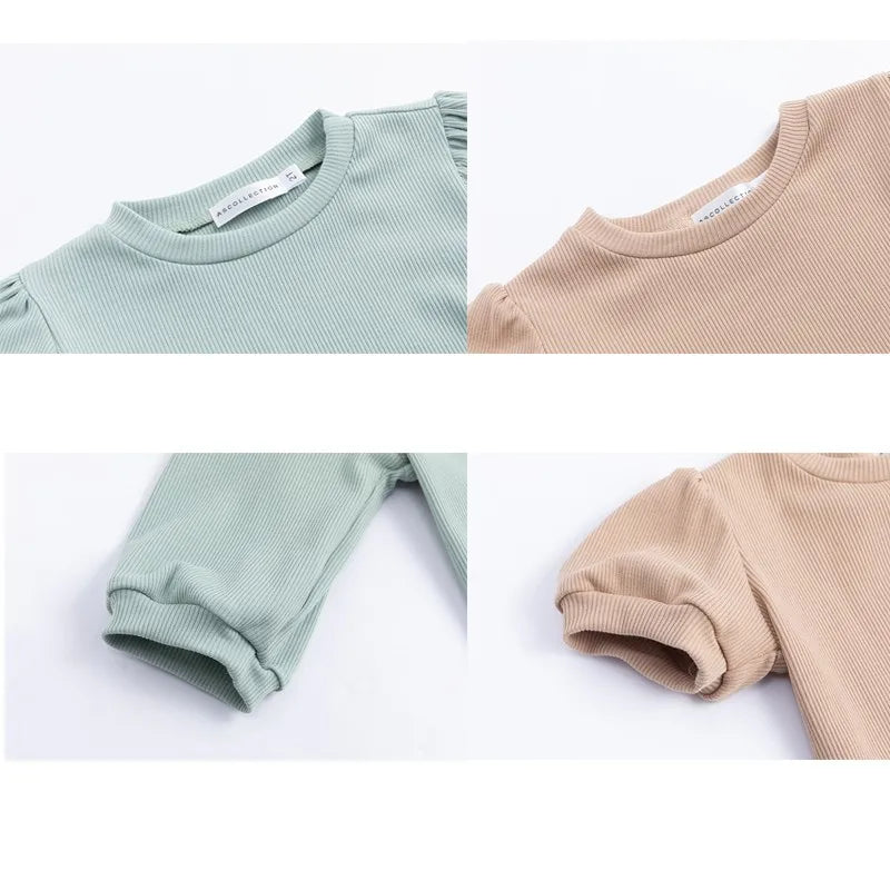 AS 2024 Girls Clothes Short Sleeve 3/4 Kids Boys Clothes For Summer Outfits Girls Clothing Children Ribbed Sets Dress