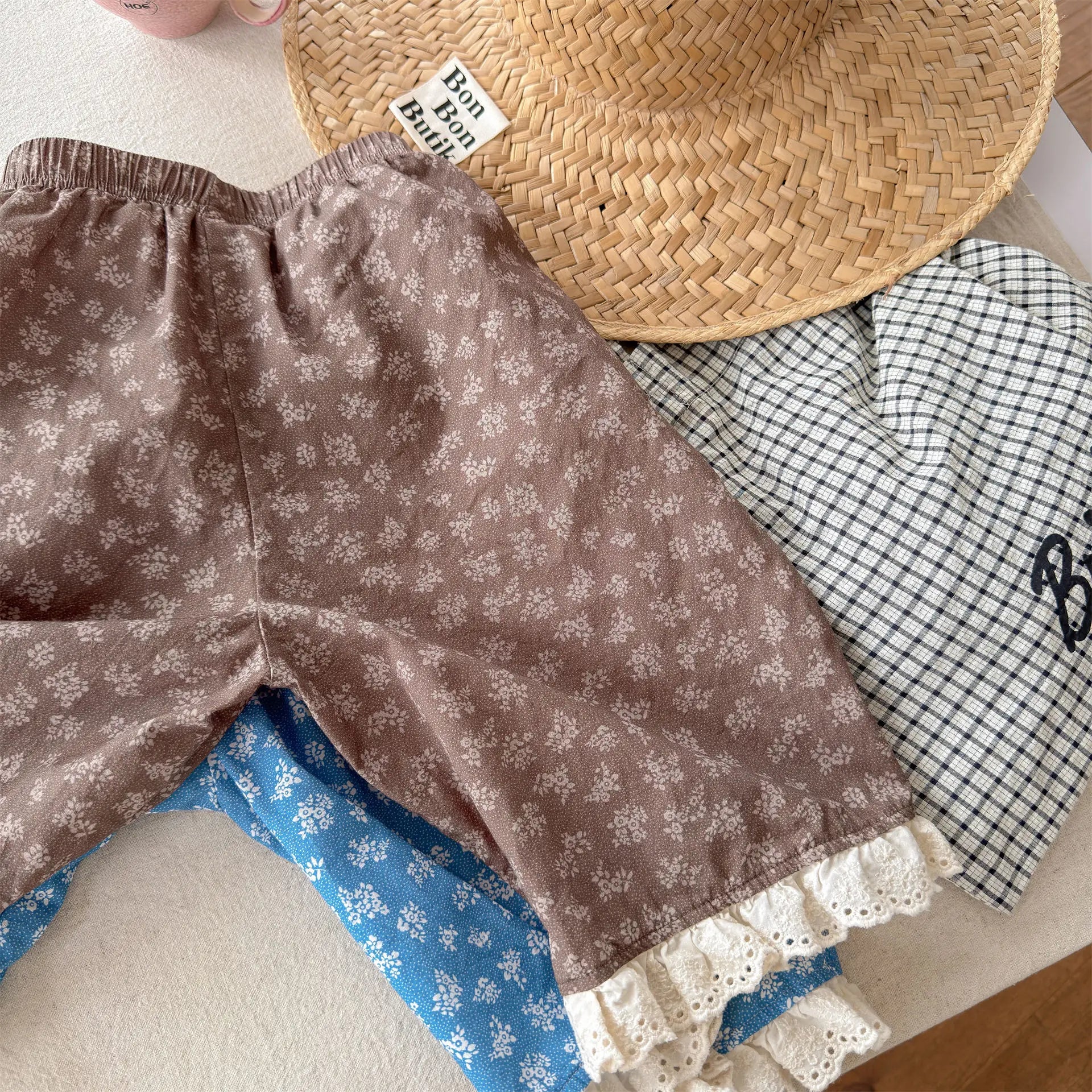 2026 Summer New Girls Lace Wide Leg Pants Toddler Thin Casual Pants Baby Girl Floral Mosquito Proof Pants Cotton Kids Clothes