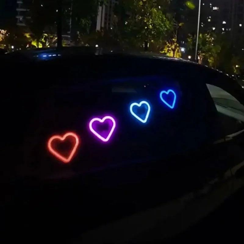 Solar-Powered Led Car Window Neon Lights - Heart-Shaped Rgb-Free Color-Changing Interior Wiring Free Atmosphere Light