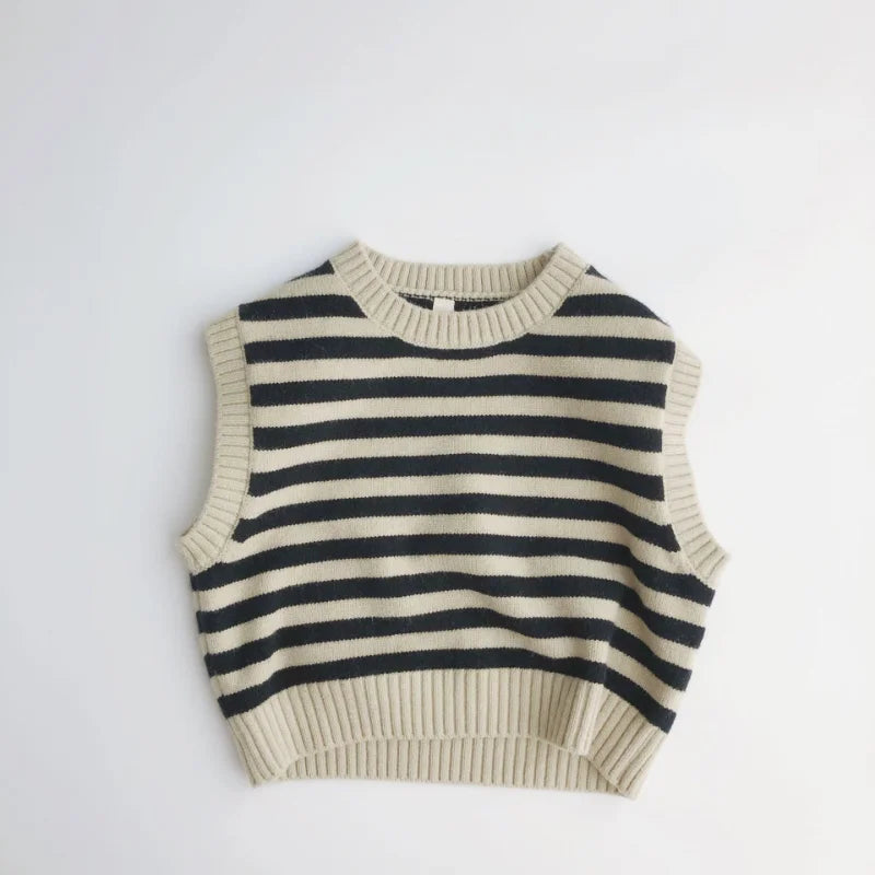 Autumn Baby Boys Striped Sweater Vest Children Cotton Cashmere Pullovers Waistcoat Kids Clothes Toddler Girls Sleeveless Sweater
