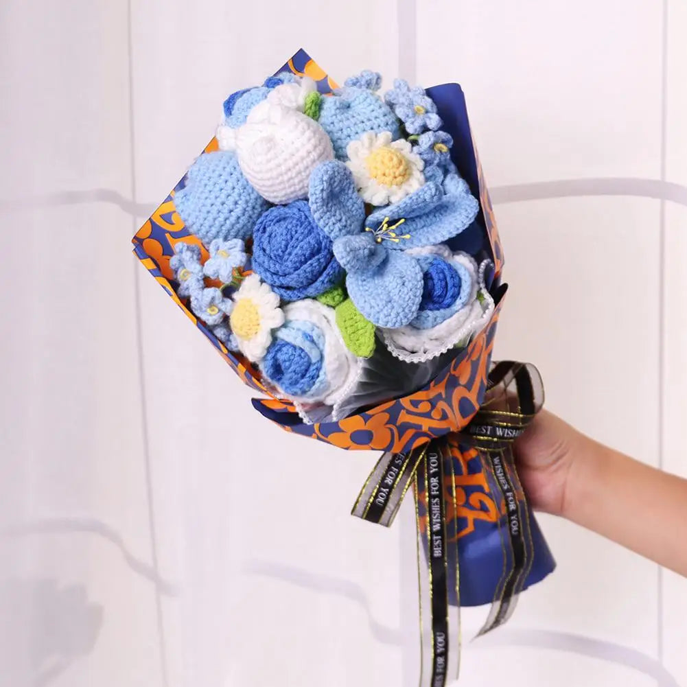 Handmade Crochet Flower Bouquet Knitted Rose Artificial Flowers For Home Decor Valentine's Day Mother's Day Anniversary Gif Y4c5