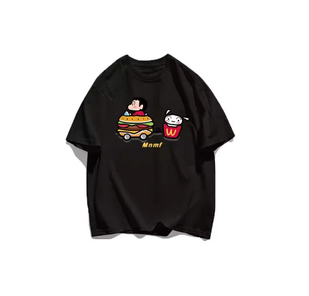 2026 Summer Comic Form Crayon Shin-chan Image 100% Cotton Printed Oversize Casual T-shirt Adult Children Parent-child Top y2k.
