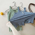 2026 Summer New Children Loose Casual Overalls Toddler Girls Sling Jumpsuit Cotton Boys Thin Striped Strap Shorts Kids Clothes