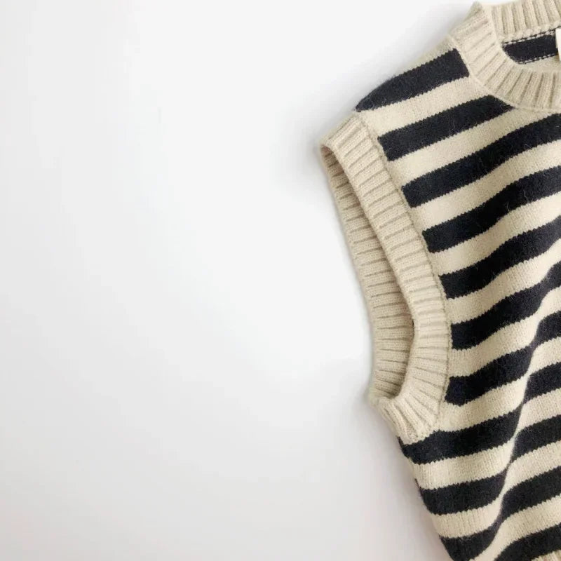 Autumn Baby Boys Striped Sweater Vest Children Cotton Cashmere Pullovers Waistcoat Kids Clothes Toddler Girls Sleeveless Sweater