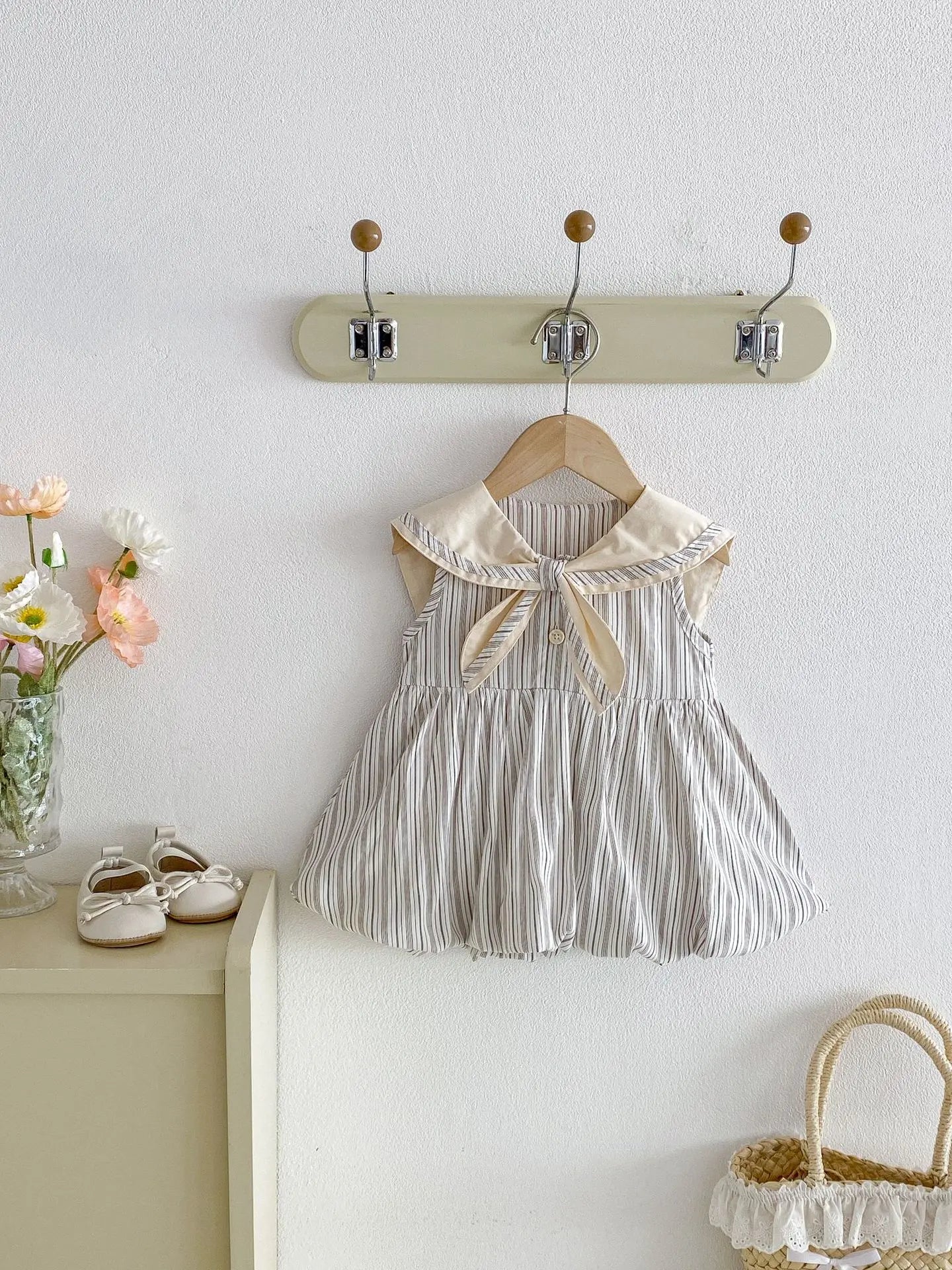 2026 Summer New Girls Preppy Style Striped Vest Dress Cotton Baby Girl Sailor Collar Sleeveless Dress Infant Toddler Clothes