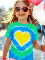 Girl Clothing Heart Tie Dye Print Summer Kids Short Sleeve T-Shirt Cute Round Neck Boy Girl Tee Outdoor Cute Children's Clothing