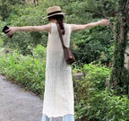2026Boho Crochet Sleeveless Long Cardigan Women Summer Openwork Knit Vest Loose Maxi Kimono Cover Up Beachwear