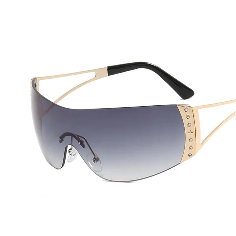 Cyberpunk Y2K Sunglasses Women Fashion Rimless One Piece Sun Glasses Men Vintage Shades 2000S Accessories 90S Gradient Glasses