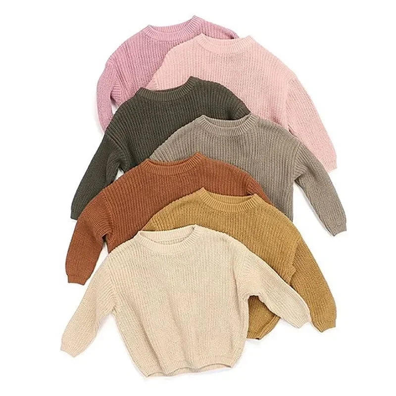 Autumn Newborn Baby Girl Boy Knitted Long Sleeve Warm Sweater Winter Candy Colors Loose Pullover Casual Tops Kids Clothes 3M-5Y