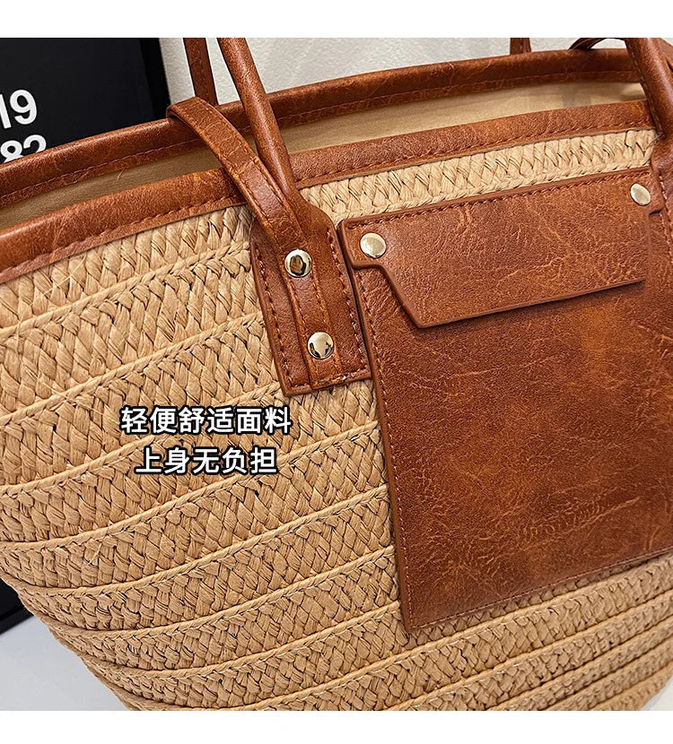 Handmade Beach Vacation Straw Woven Bag For Women Single-Shoulder Summer Straw Beach Bags Shopper Baskets Bohemian Large Tote Ba