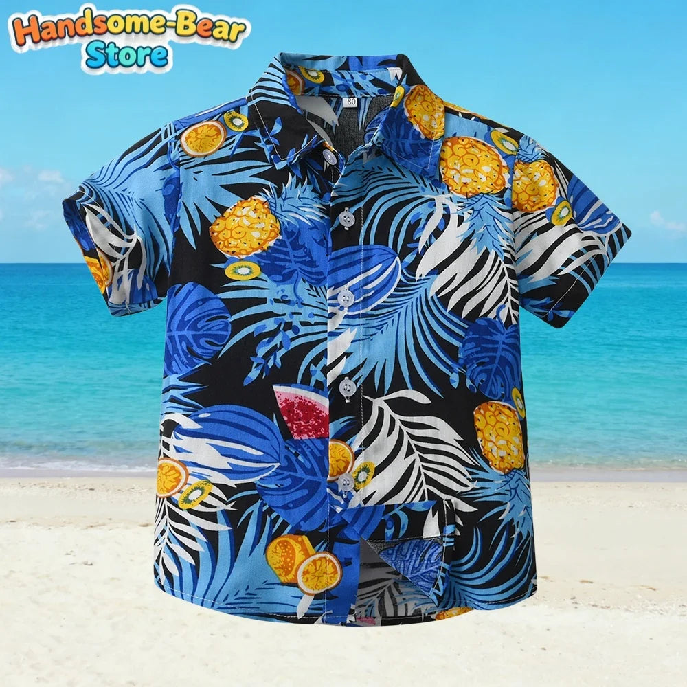 Hawaiian Children's Shirt Plant Flower Pattern Print Kids's Short Sleeved Shirt Holiday Seaside Tops Outdoor Children's Clothing