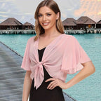 2026 Europe and the United States new women's blouse solid color short-sleeved cardigan thin chiffon cape tied and tied cape