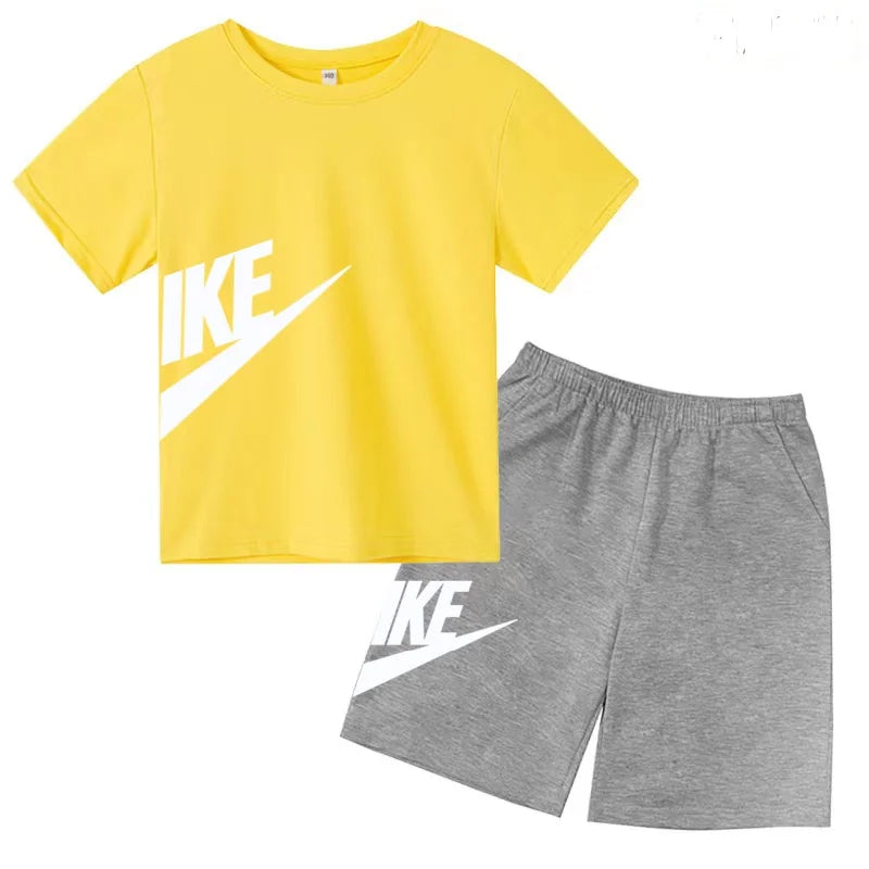 Summer Brand White T-shirt+Shorts Two-piece set Kids New Clothing Fashion Letter Boy Girl3-12Yrs Sports Short-sleeved Casual Set