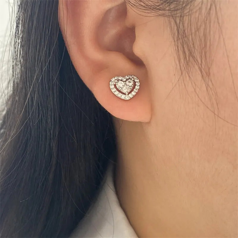 ZAKOL Loving Heart Zirconia Stud Earrings For Women Girls Silver Color Metal Crystal Ears Accessories Wedding Jewelry Gifts