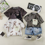 Children Streetwear 2 Piece Outfit boys 1-5 Years Summer Cotton Short Sleeve T-Shirt Denim Shorts Graffiti Print set