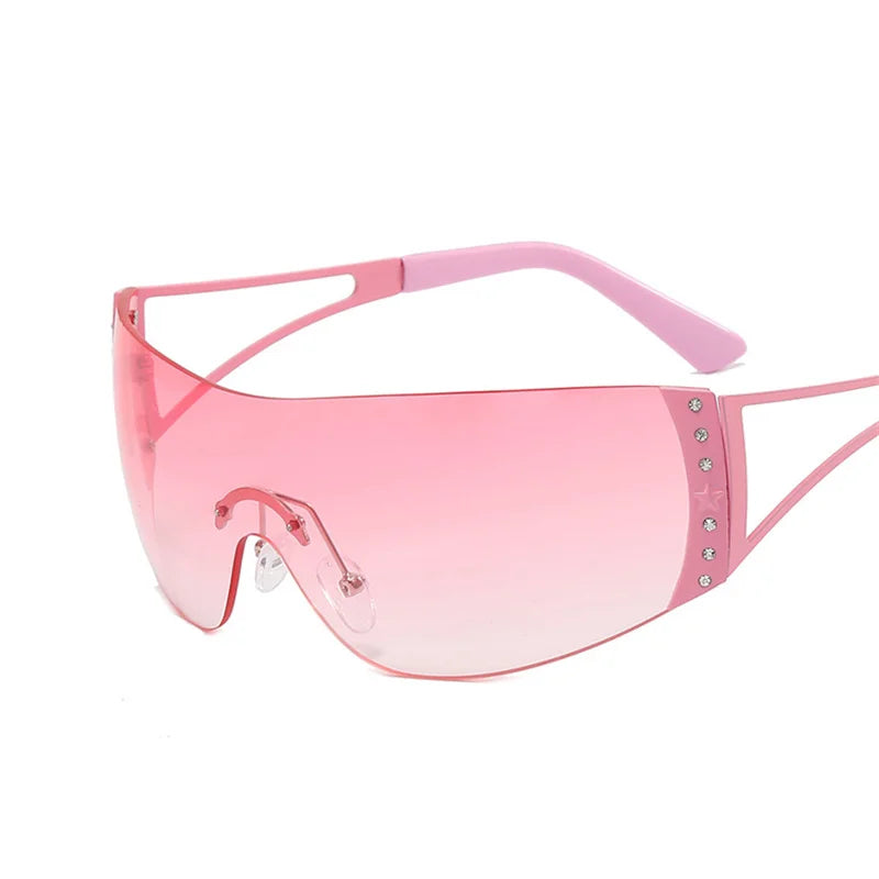 Cyberpunk Y2K Sunglasses Women Fashion Rimless One Piece Sun Glasses Men Vintage Shades 2000S Accessories 90S Gradient Glasses