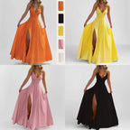 Sexy Sleeveless Dress Spring Summer Women Sling Dresses Split Solid Color Long Dresses