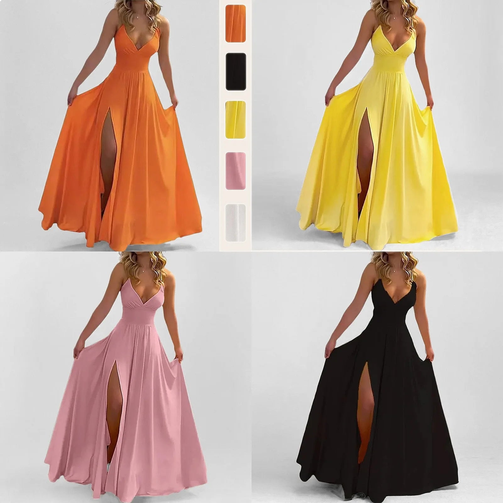 Sexy Sleeveless Dress Spring Summer Women Sling Dresses Split Solid Color Long Dresses