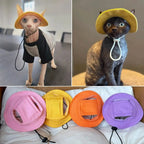 Fashion Cotton Pet Sunshade Cap Solid Color Adjustable Dog Cat Bucket Hat Sun Protection Breathable Pet Sunscreen Tie Hat Travel