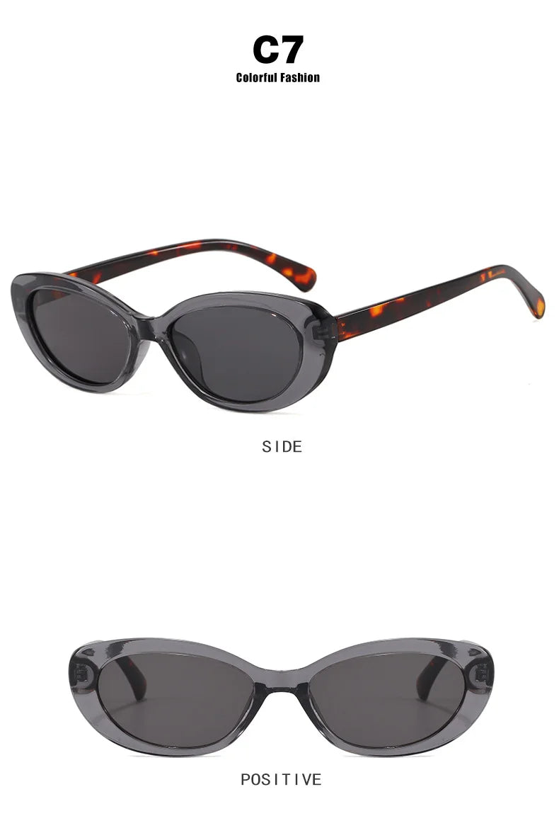 New Retro Oval Cat Eye Sunglasses for Women Men Y2k Trendy Narrow Small Sunnies 90s Brand Designer Sun Glasses UV400