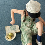 2026 Summer New Children Loose Casual Overalls Toddler Girls Sling Jumpsuit Cotton Boys Thin Striped Strap Shorts Kids Clothes