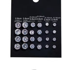 12 Pairs Set Stainless Steel Stud Earrings with Gemstone Buds Round Earrings Unisex Fashion Jewelry Gifts