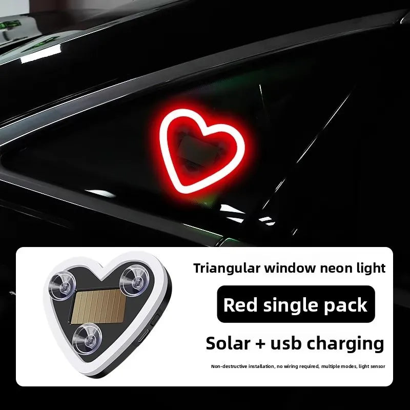 1/2pcs Solar-Powered Led Car Window Neon Lights - Heart-Shaped Rgb-Free Color-Changing Interior Wiring Free Atmosphere Light