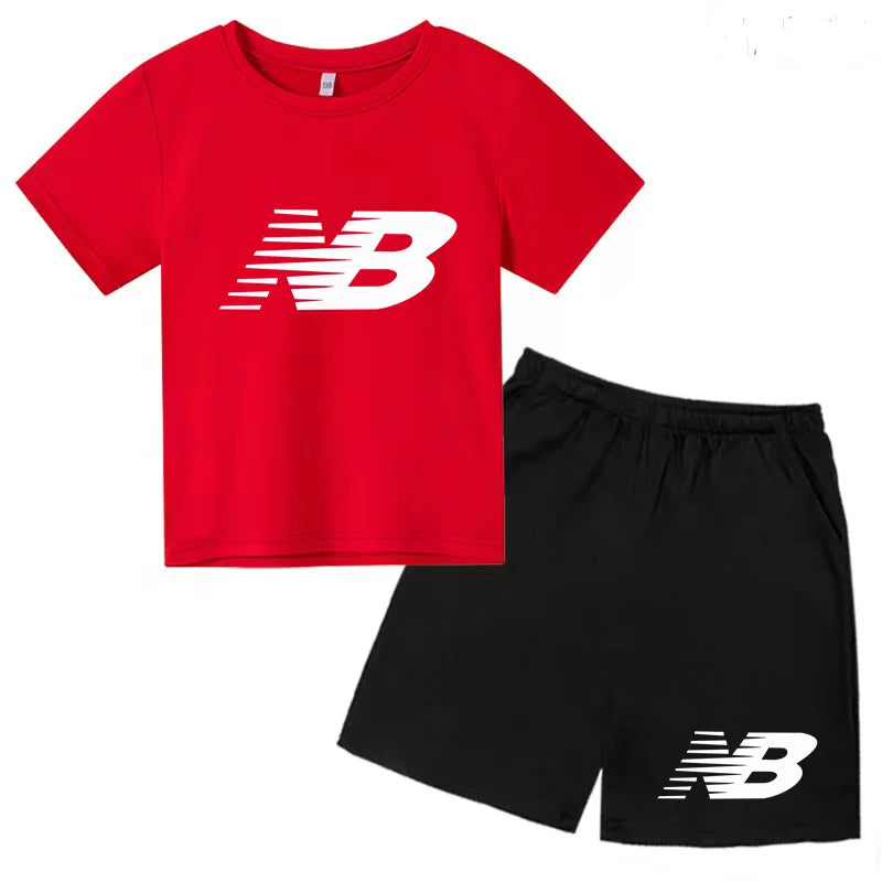 Children's Sports White T-shirts Short-sleeved Shirts and Shorts Sets for Boys Girls Clothing Suitable for Children Aged 3 to13