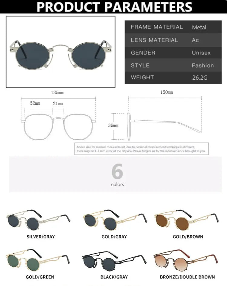 Retro Punk Round Sunglasses Small Frame Unisex 2025 New Trendy Vintage Metal Eyewear Designer Shadow for Women UV400 Protection