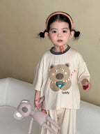 Kids Cute Animal Pajama Set Print Comfortable Sleepwear for Brother Sister 2pcs Summer Children  Cartoon Top Pant Loungewear