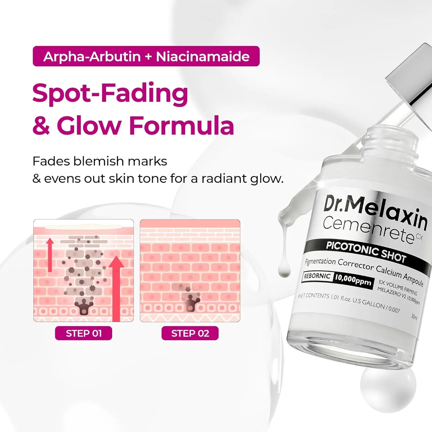 Cemenrete Picotonic Shot Calcium Serum for Firming Density collagen serum Even Skin Tone & Skin Clarity Anti-aging Dark spot