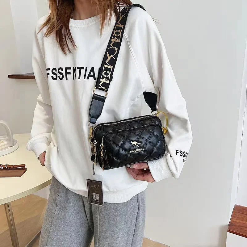 2024 Small Lingge Women's Bag New Trend Ins Small Fragrant Style Shoulder Bag Niche Handbag Three-layer Casual Crossbody Bag