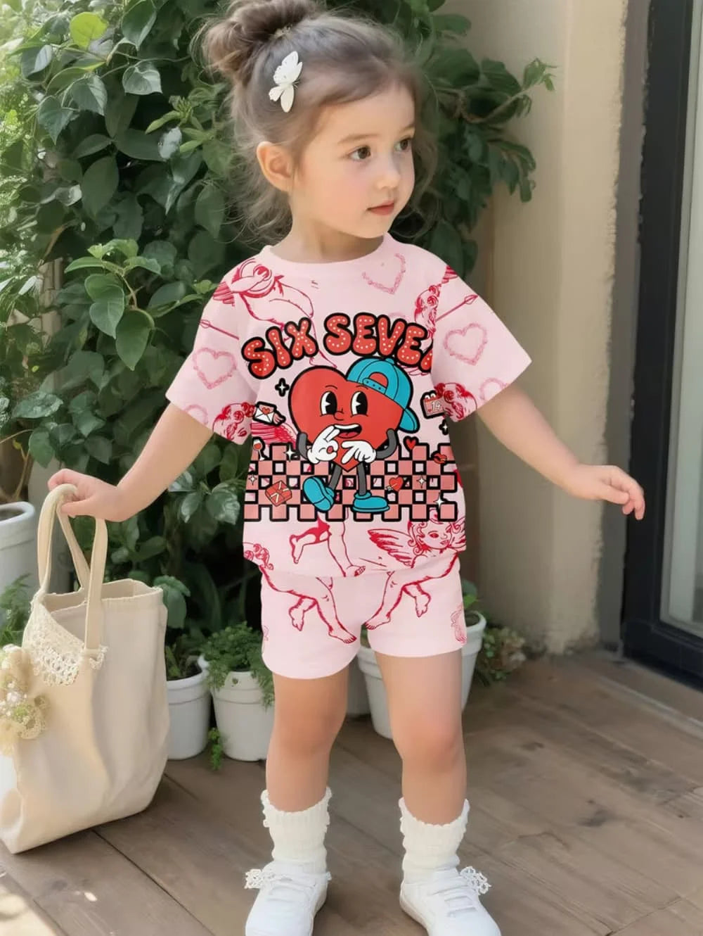 Summer Italian Brainrot 67 Six Seven Cartoon Print Sports Children's Set Short Sleeved Shorts 2PCS Set Girls Casual T-Shirt Set