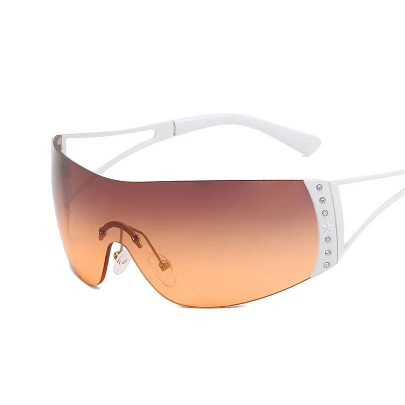 Cyberpunk Y2K Sunglasses Women Fashion Rimless One Piece Sun Glasses Men Vintage Shades 2000S Accessories 90S Gradient Glasses