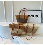 Women's Straw Woven Tote Bag With Hand New Beach Seaside Outdoor Travel Vacation Large Capacity Shoulder Bag Basket Handbag
